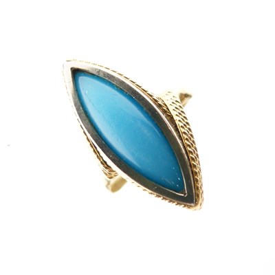 Lot 19 - Unmarked ring with navette-shaped turquoise-blue coloured stone