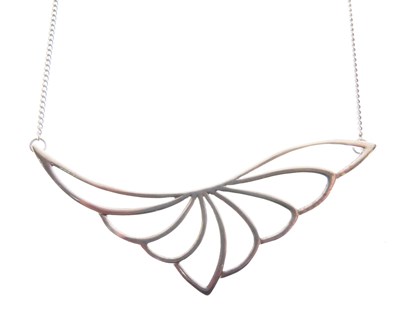 Lot 63 - Contemporary design silver pendant of open leaf/wing design