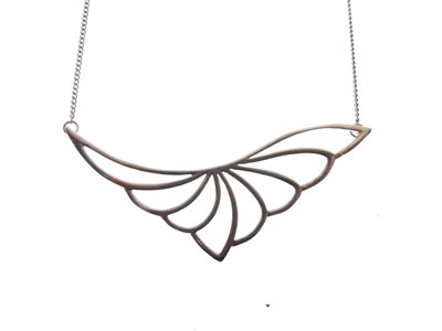 Lot 61 - Contemporary design silver pendant of open leaf/wing design