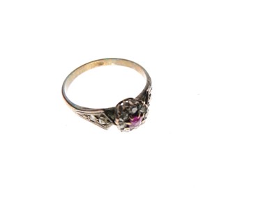 Lot 14 - Ruby and old-cut diamond cluster ring, stamped '18ct'
