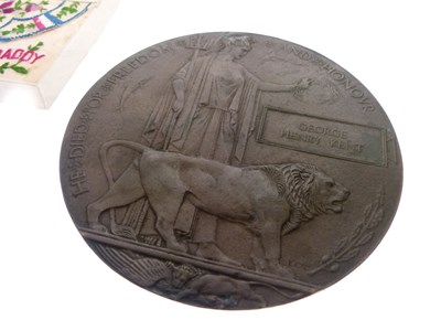 Lot 270 - First World War medal pair and Memorial Plaque