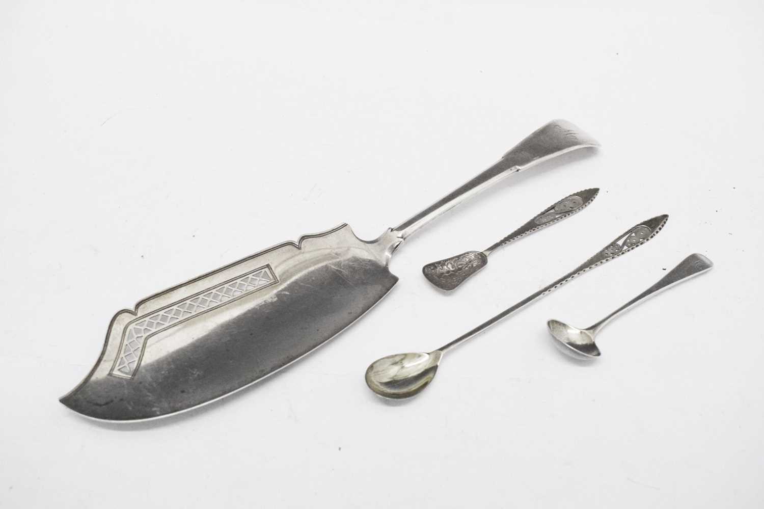 Lot 135 - George III silver fish slice etc