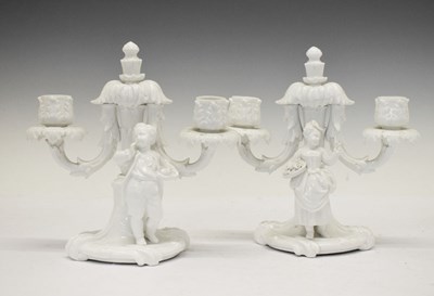 Lot 359 - Pair of Meissen style figural candelabra