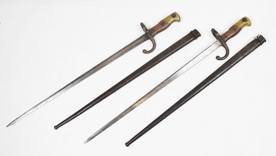 Lot 290 - Two French 1874 pattern Gras sword bayonets, tapered T-back blades