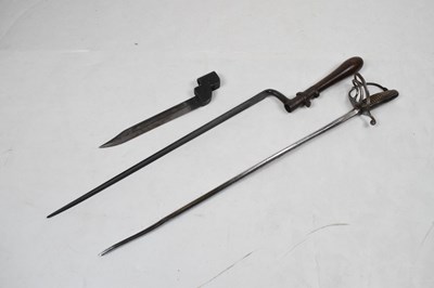 Lot 280 - An 1876 socket bayonet, no.9 bayonet and Continental sword