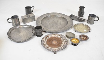 Lot 221 - Silver plate and other items including pewter box, plate, tankard etc