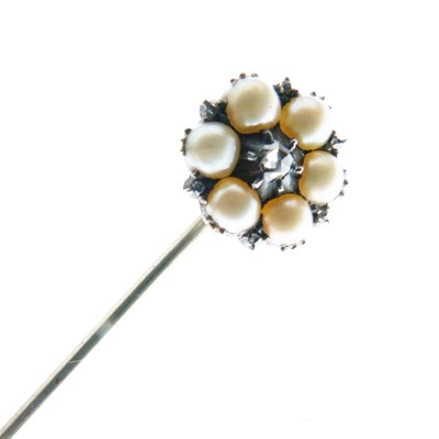 Lot 40 - Rose cut diamond and pearl cluster stickpin