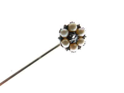 Lot 40 - Rose cut diamond and pearl cluster stickpin