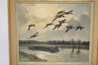 Lot 426 - Sir Peter Markham Scott  - Oil on canvas - ‘A Narrow Boat’