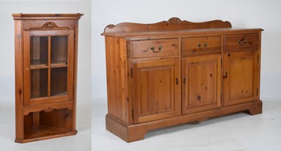 Lot 508 - Pine low dresser and corner cupboard