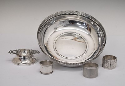 Lot 179 - Mixed group of silver including Elizabeth II silver tea strainer and holder