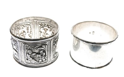 Lot 194 - Two Chinese white metal napkin rings including Tuck Chang