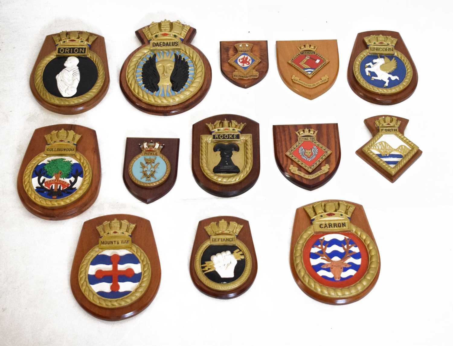 Lot 329 - Collection of wooden mounted ships crests