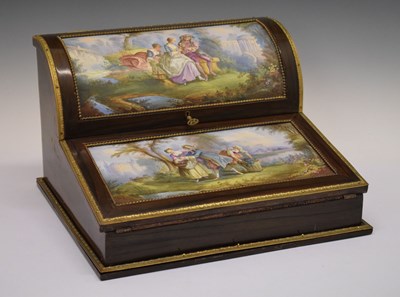 Lot 162 - 19th Century rosewood and porcelain mounted stationery box