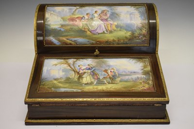 Lot 162 - 19th Century rosewood and porcelain mounted stationery box