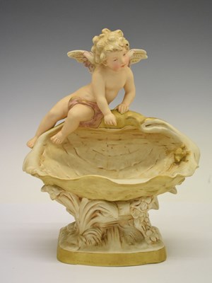 Lot 373 - Royal Dux cherub and  conch with frog