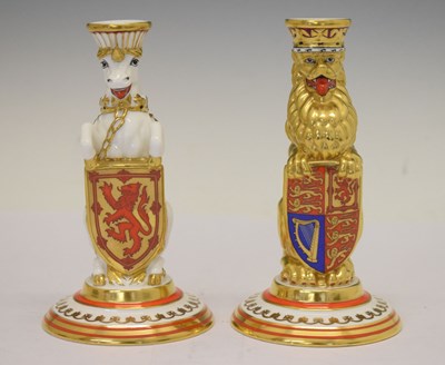 Lot 502 - Pair of Minton Queen's Silver Jubilee Limited Edition candlesticks