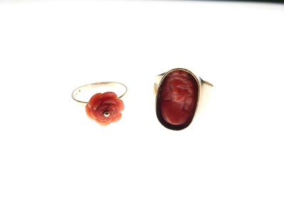 Lot 17 - Two 9ct gold and coral rings