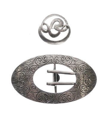 Lot 96 - Birks sterling oval buckle and a silver Art Nouveau brooch