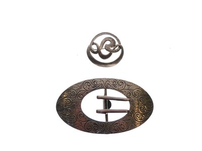Lot 96 - Birks sterling oval buckle and a silver Art Nouveau brooch