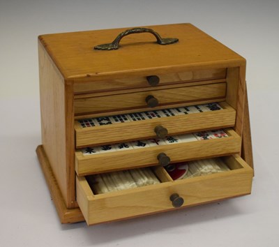 Lot 309 - Early 20th Century oak cased Mah-Jong set