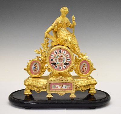 Lot 602 - 19th Century French gilt spelter and porcelain mantel clock