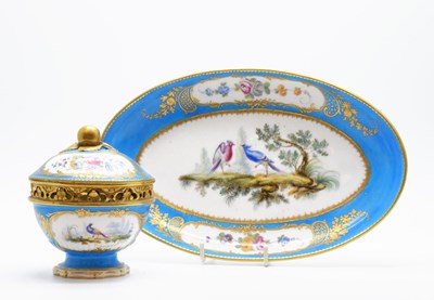 Lot 319 - Sèvres porcelain oval tray and a similar pot