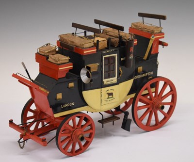 Lot 332 - Painted wooden model stage coach - 'Red Rover', made by Harold Lee