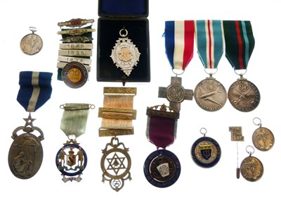 Lot 328 - Group of medals and silver Masonic Jewels