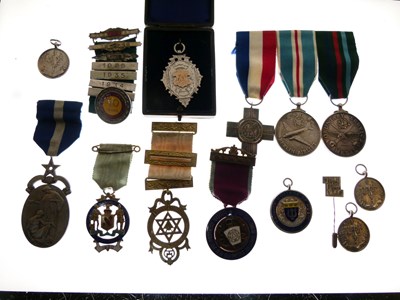 Lot 328 - Group of medals and silver Masonic Jewels