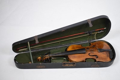 Lot 286 - Cased violin, the back stamped 'Duke London'