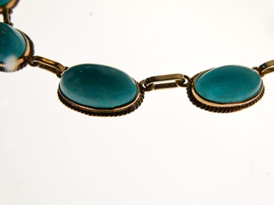 Lot 67 - '9c' yellow metal and turquoise cabochon necklace