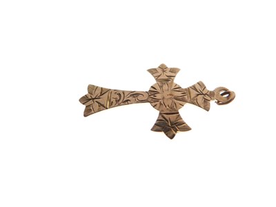 Lot 54 - '9ct' cross pendant and a yellow metal belcher-link chain