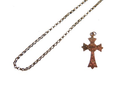 Lot 54 - '9ct' cross pendant and a yellow metal belcher-link chain