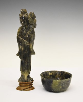 Lot 520 - Soapstone figure, 'Spinach Jade' type bowl