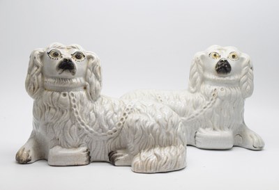 Lot 277 - Pair of Staffordshire recumbent spaniels