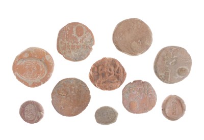 Lot 356 - Group of ten antique Indian terracotta seals, votive or pilgrim tablets