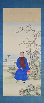 Lot 347 - Chinese watercolour scroll painting of a monk