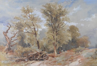 Lot 461 - Bristol Interest - Henry Whatley (1842-1901) - Watercolour - 'Logging Wagons, Leigh Woods'