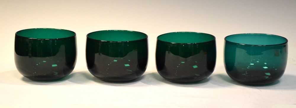 Lot 365 - Set of four Victorian green glass finger bowls