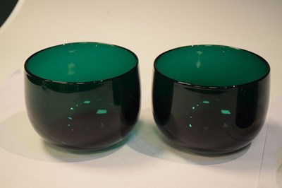 Lot 365 - Set of four Victorian green glass finger bowls