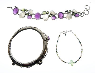 Lot 91 - Three semi-precious stone set bracelets
