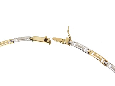 Lot 65 - 18ct two-colour gold Greek key design necklace