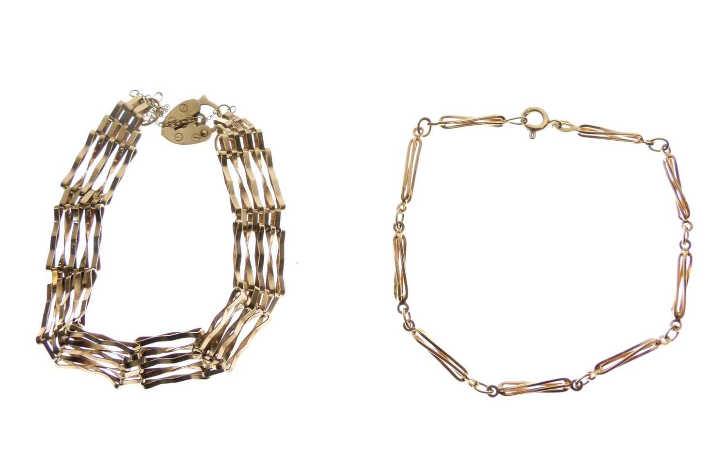 Lot 81 - Yellow metal (9ct) gate link bracelet and 9ct Figaro link bracelet (2)