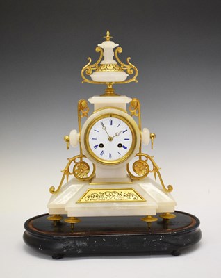 Lot 605 - Late 19th Century French alabaster mantel clock