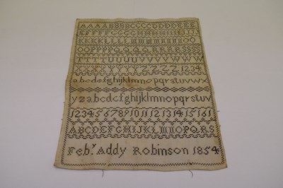 Lot 344 - Victorian needlework sampler dated 1854