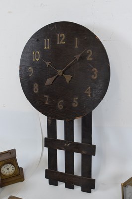 Lot 611 - American Arts & Crafts wall clock, plus musical alarm clocks