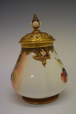 Lot 452 - Royal Worcester fruit decorated pot pourri vase and dish