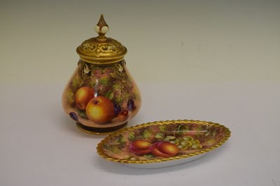 Lot 452 - Royal Worcester fruit decorated pot pourri vase and dish