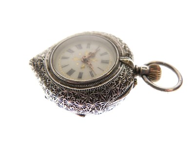 Lot 142 - Swiss silver and enamel heart-shaped fob watch